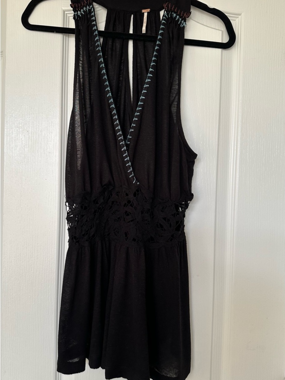 Free People Black Megan Embroidered Crochet Waist Peplum Tank - Picture 4 of 4
